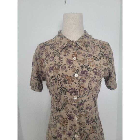 Vintage Gap Floral Button Down Shirt Dress Size S Beige Cottagecore Prairie - Picture 3 of 9